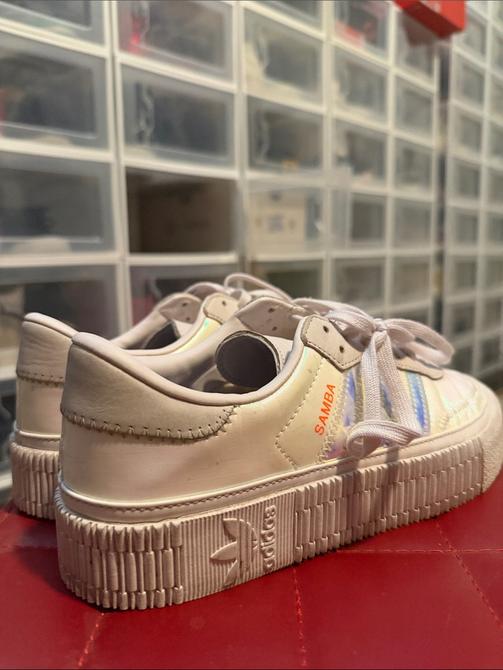 adidas White Samba Platform Sneakers with Iridescent Stripes - Picture 3 of 7